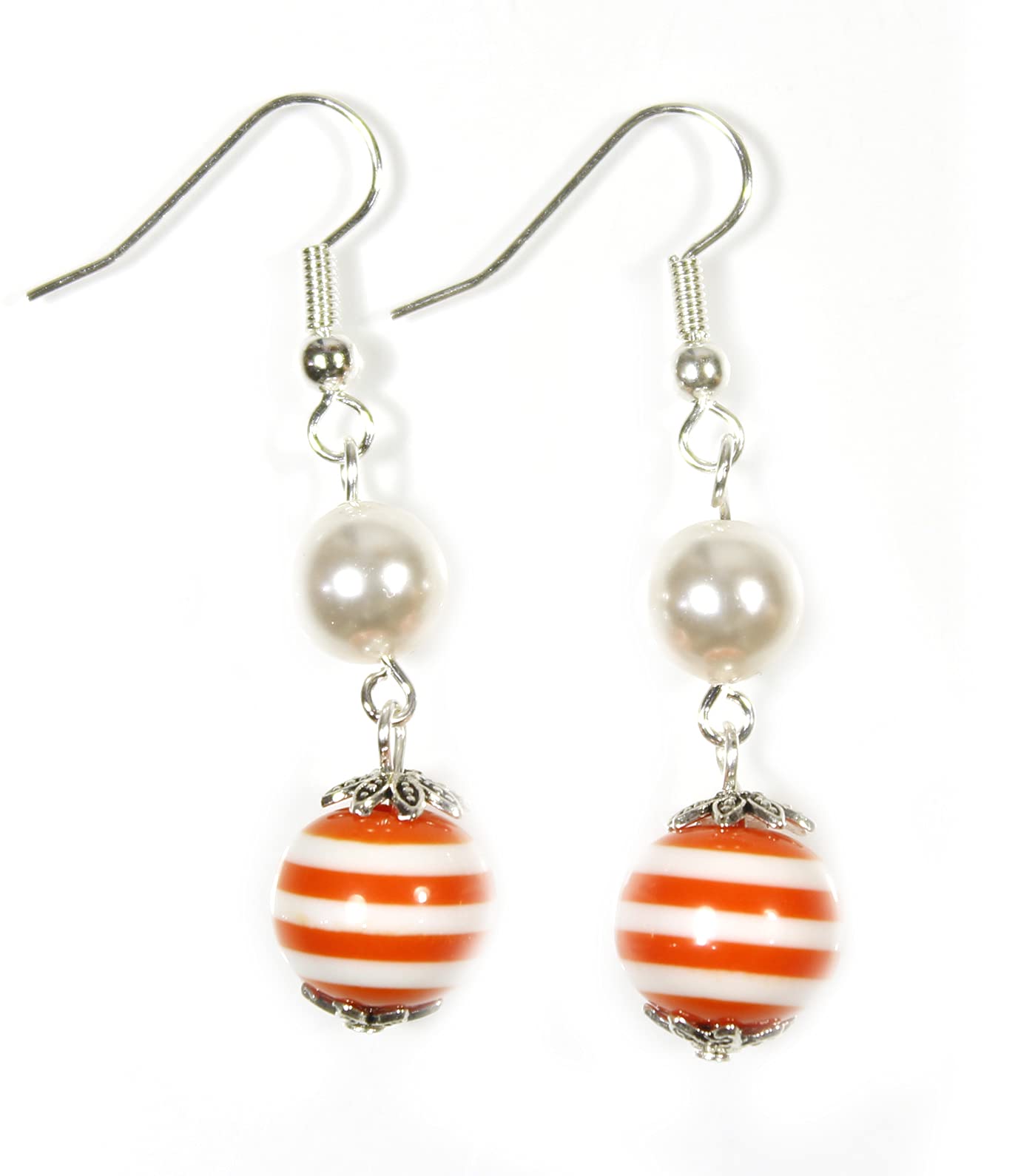 '''Sailor'', Nautical Striped Double Dangle Earrings with Preciosa Glass Pearl'