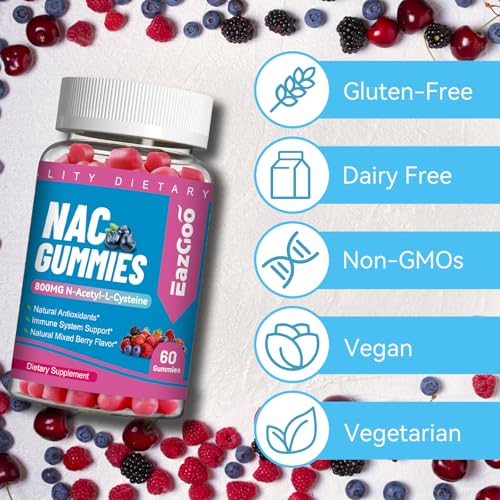 EAZGOO NAC Gummies 800mg, N-Acetyl Cysteine Supplement, NAC Supplement for Immune System & Antioxidant, Non-GMO, Gluten Free, Vegan - 120 Counts
