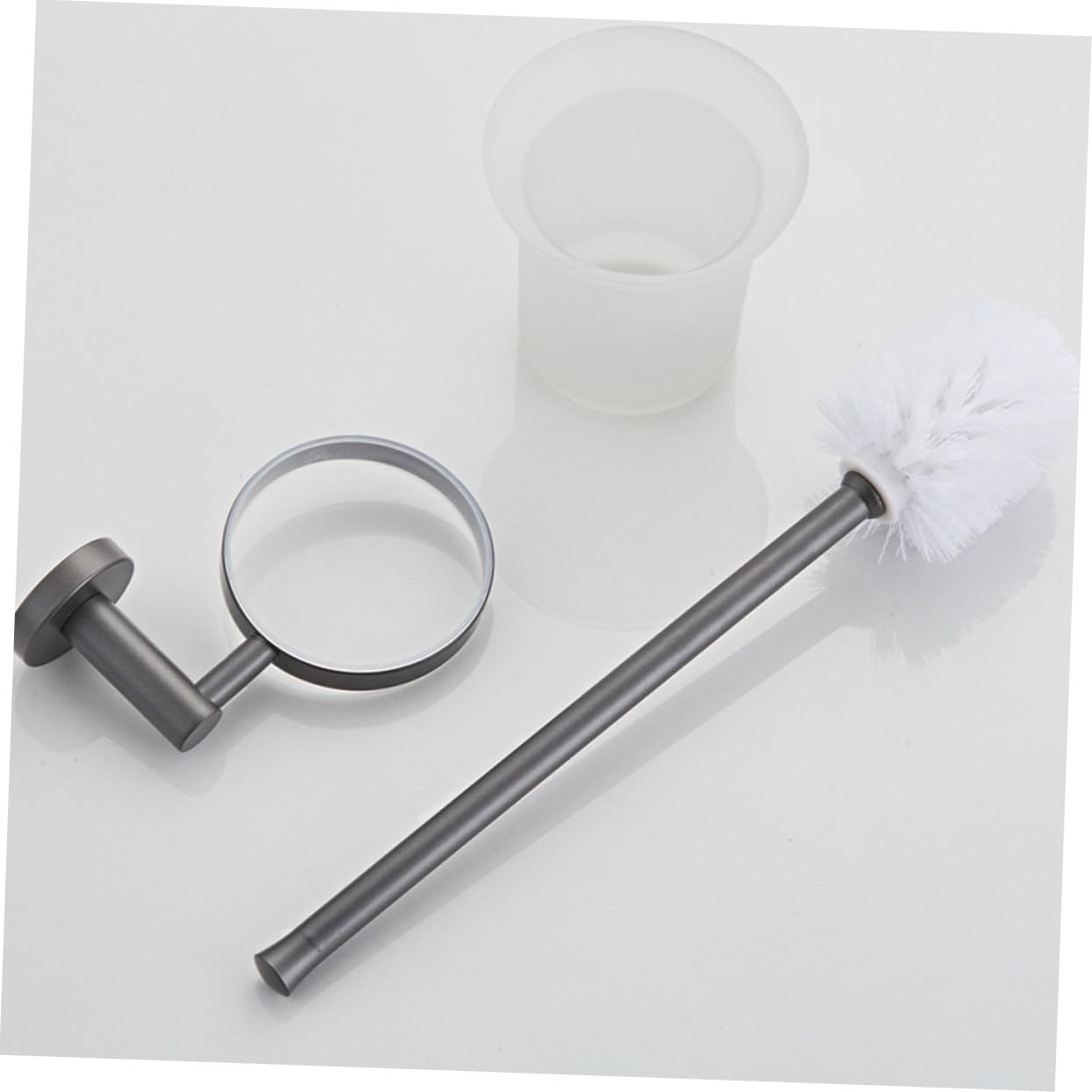 Cepillo de Inodoro de Mango Largo Base Redonda de Vidrio Esmerilado Escobilla de Baño Montada la Pared Juego de Limpieza para Inodoro Cerdas Suaves para Hogar y Baño