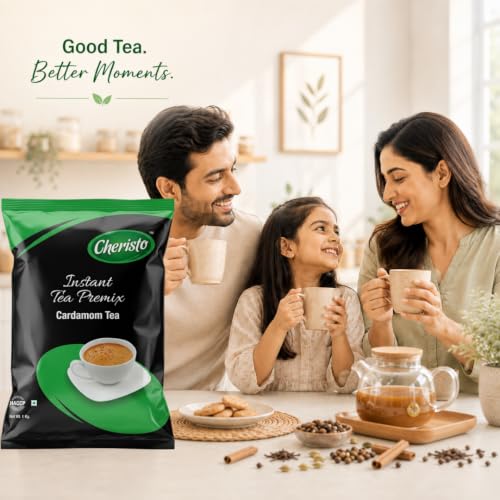Image of Cheristo Cardamom Tea Premix 1 kg Pack | Strong Elaichi Flavor | 100% Natural Cardamom | Instant Beverage Mix for Vending Machines