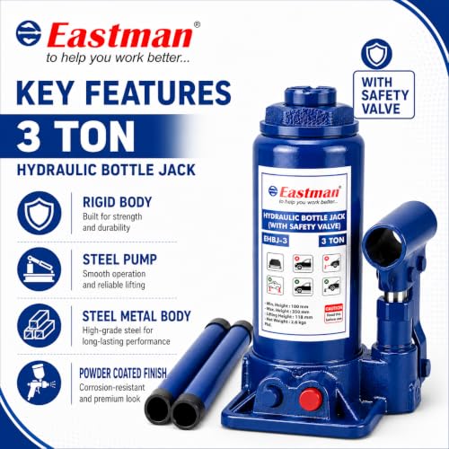 Image of Hydraulic Bottle Jack 3 Ton Heavy Duty Steel Jack for Car, SUV, Truck Portable Hydraulic Lift Tool with Easy Pump Handle & Wide Base for Stability