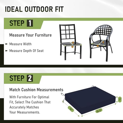 Image of Basic Beyond Outdoor Chair Cushions Set of 4, Square Corner Outdoor Cushions for Patio Furniture, Water Resistant Patio Chair Cushions with 2 Ties, 18.5x16x3, Navy