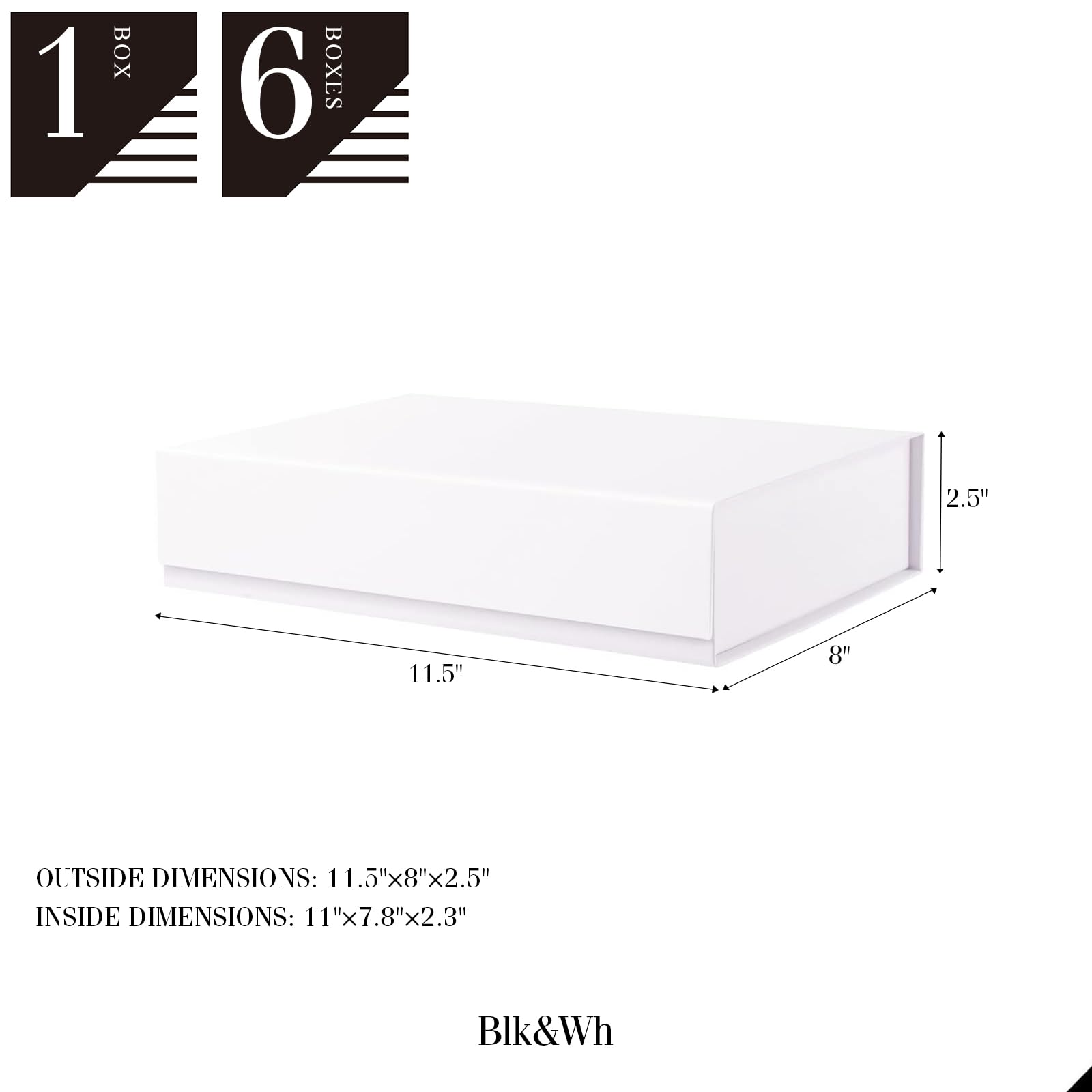BLK&WH 6 scatole regalo da 20 x 20 x 6,3 cm, scatole regalo bianche con chiusura magnetica, robuste scatole rettangolari pieghevoli per confezioni regalo (bianco opaco)