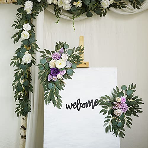 MSUIINT Purple Artificial Wedding Arch Flowers Kit(Pack of 2), Wedding Flowers Garlands Silk Peony Flower Swag Wedding Welcome Sign Floral Arrangement Swag for Wedding Party Decor