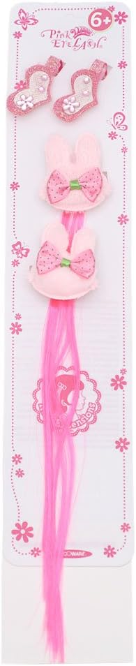 Pink Eyelash Girls Pink Heart Shaped Animal Face Bow 4 Piece Hair Clippie Set