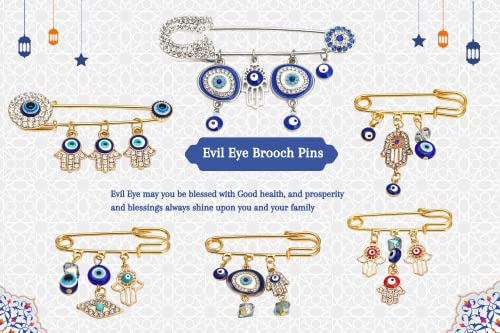 Image of Turkey Evil Eye Rhinestone Charm Blue Lucky Eyeball Hands Brooch Pins Jewelry for Good Luck