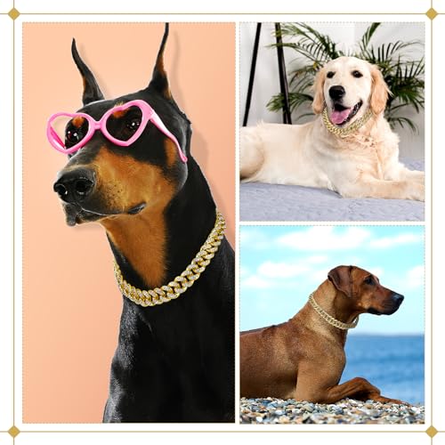 Image of LEIFIDE Dog Chain Collar Diamond Link Puppy Collar 12 mm Wide Dog Necklace Metal Cat Chain Pet Crystal Necklace Jewelry Accessories for Small Medium Large Pet(24 Inch,Gold, AB Color)