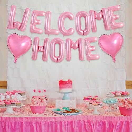 Image of TONIFUL 16 Inch Pink WELCOME HOME Foil Letter Balloons Banner Decorations