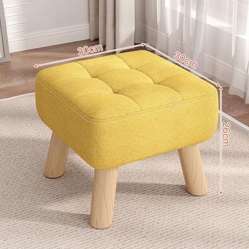 Kivrona 北欧スツール 30×30×26cm 天然木脚 イエロー 洗えるカバー オットマン 足置き 玄関靴交換 腰掛け ソファスツール (30*30*34cm,イエロー)