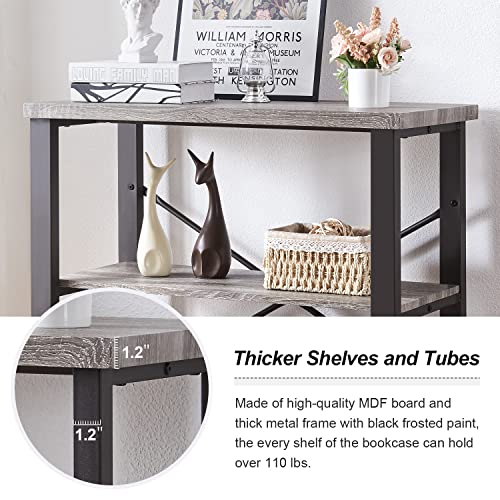 Hombazaar Bookshelf, 3-Tier Vintage Industrial Book Shelf, Rustic Wood And Metal Bookcase And Bookshelves, Free Standing Storage Small Bookshelf For Living Room, Bedroom And Kitchen, Grey Oak #TOP5