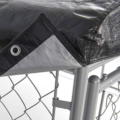 Lucky Dog 61528Ez 10' X 10' X 6' Heavy Duty Outdoor Galvanized Steel Chain Link Dog Kennel Enclosure With Latching Door, 1.5" Raised Legs, And Weatherguard 10 X 10 Foot Roof Cover #TOP7