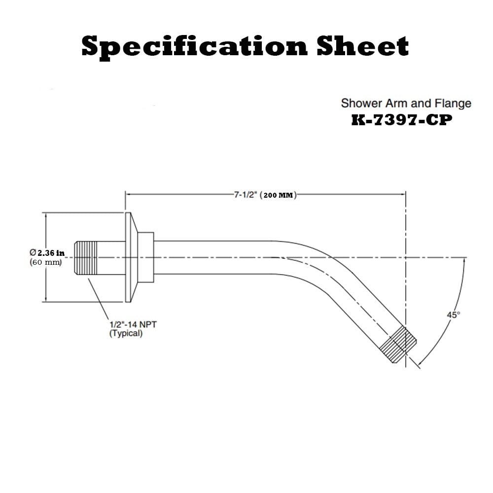 Bride Et Bras De Douche Mural Kohler K-7397-CP – Chrome Poli 7-1/2" – LIRE