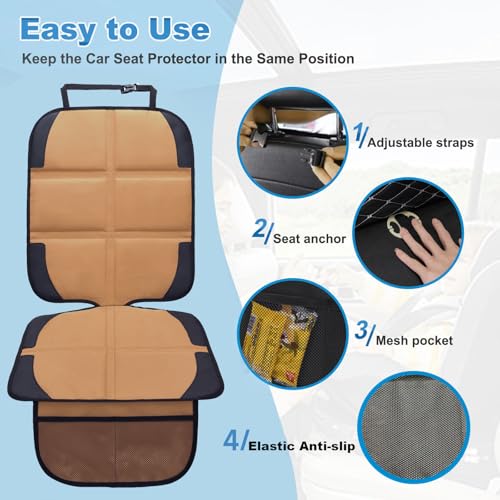 Image of Car Seat Protector for Child Car Seat, 2 Pack Baby Car Seat Covers with Mesh Pockets & Non-Slip Backing 600D Durable Seat Protector (Brown, Standard)