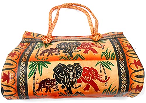 Jungle Elephants Design Ethnic Hand Embossed Shantiniketan Leather Indian Shoulder Bag4