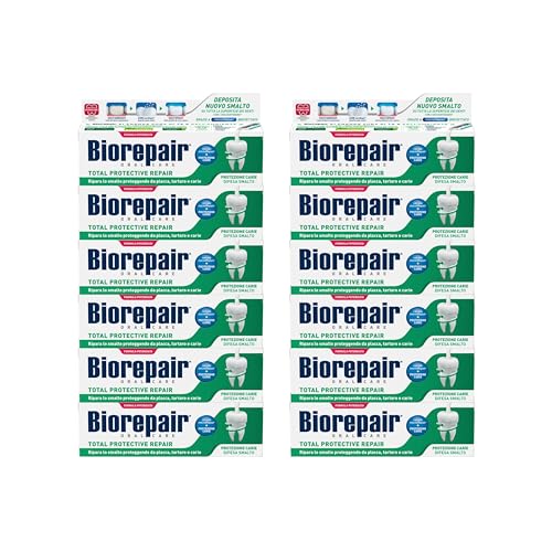 Biorepair, Dentifricio Total Protective Repair, Ripara lo Smalto, Protegge da Placca, Tartaro e Carie, Con Microrepair, Senza Fluoro e Parabeni, 12x60ml