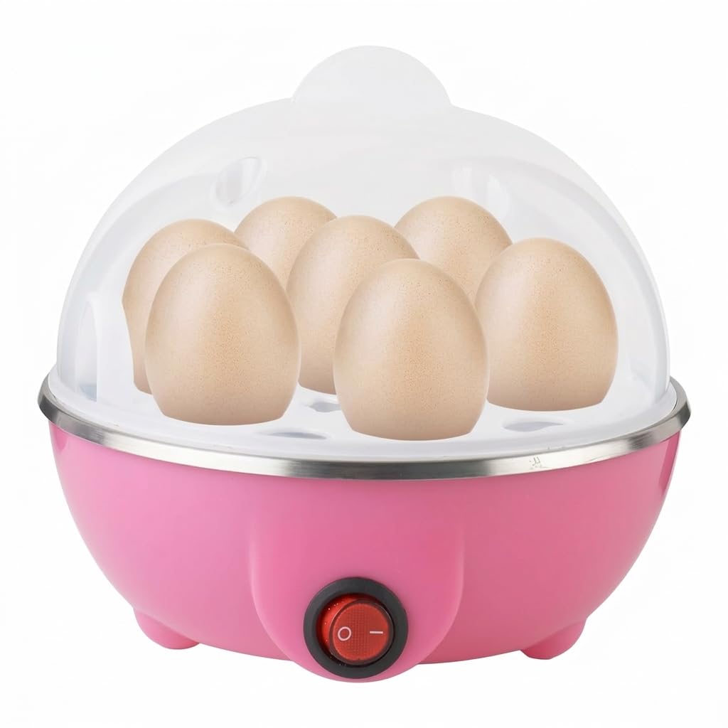 Electric Egg Boiler, Egg Poacher for Steaming, Cooking, Boiling & Frying, Electric Egg Boiler For Cooking Eggs With Automatic Shut-off Feature (Multicolor, 7 Eggs) (Pink)-image-20