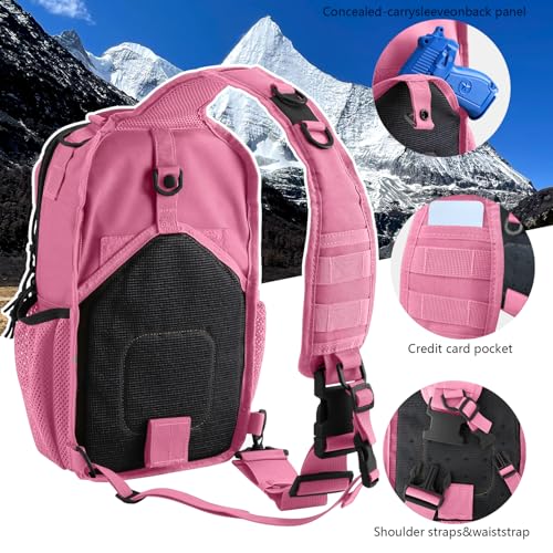 Image of Rover Sling Pack Tactical Shoulder Sling Bag Backpack with Bottle Holder Crossbody Chest Bag, Pink