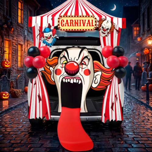 Image of JOYIN Trunk Or Treat Car Decor Kit for SUV Halloween Decorations Outdoor Circus Carnival Clown Design, LED Lights Boards Stickers for Haunted House Door Archway Entryway