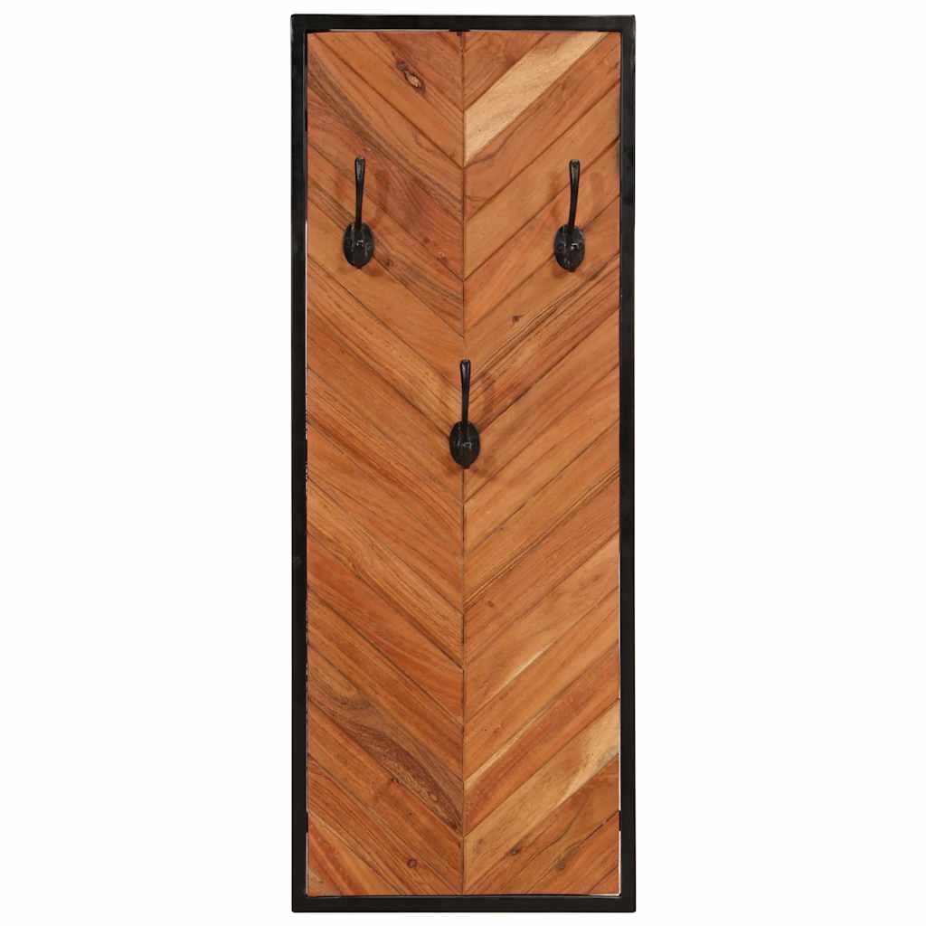 Lot de 2 porte-manteaux muraux en bois d'acacia massif - 90 x 35 cm - Avec 3 crochets en fer - Porte-vêtements rustique pour entrée et chambre à coucher
