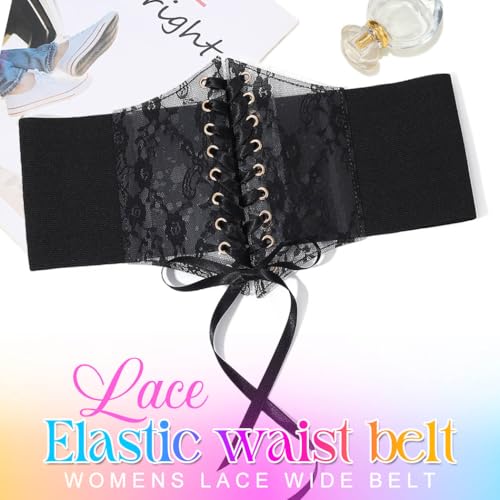 Nicute Wide Corset Dress Belt Women Elastic Lace Waist Belt Tied Waspie Waist Cinch for Women2