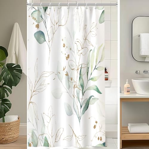 Miniatura 2 de Uiiooazy Cortina De Ducha De Hoja Eucalipto, Cortinas De Ducha Verde Oro Abstracto Planta Cortinas De Baño Antimoho Impermeable Lavable Tejido De Poliéster Cortina Ducha Con 12 Ganchos 120x200cm