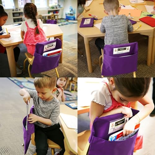 Image of Seat Sack Student Chair Storage Pocket - 17 inch, Single Pocket, Classroom Chair Organizer for Student Desks, Durable Over-the-Chair Storage, Ready-to-Use Name Tag Window, Purple, 1-Pack