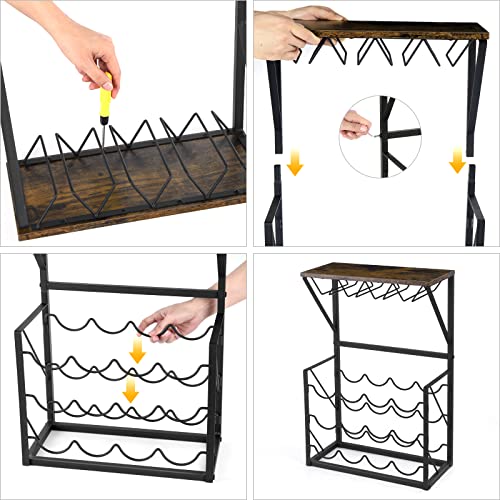 Mooace Wood Wine Rack, Countertop Wine Storage Stand, Hold 12 Wine Bottles And 8 Glasses, Freestanding Wine Holder Stand For Kitchen, Pantry, Cellar, Bar #TOP6