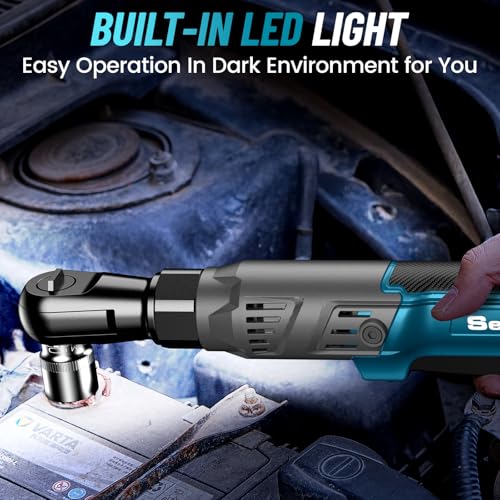 1/2" Cordless Electric Ratchet Wrench, 66Ft-lbs Battery Ratchet Wrench 21V Max, Brushless Motor, Variable Speed Trigger, 2x 2.0Ah Batteries & Charger, 8 Sockets, 1/4" & 3/8" Adapter, 3" Extension Bar