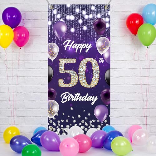 Fondo de cumpleaños 50 años morado 35.43x72.83in BECKTEN miniatura 3