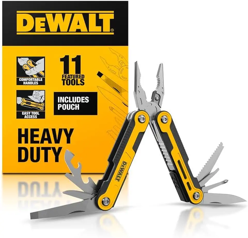 DEWALT Multiferramenta 11 em 1 com bainha – Ferramenta de bolso dobrável com faca, alicate, chaves de fenda, serra, lata e abridor de garrafas – Ferramenta EDC compacta para construção, comércio e uso