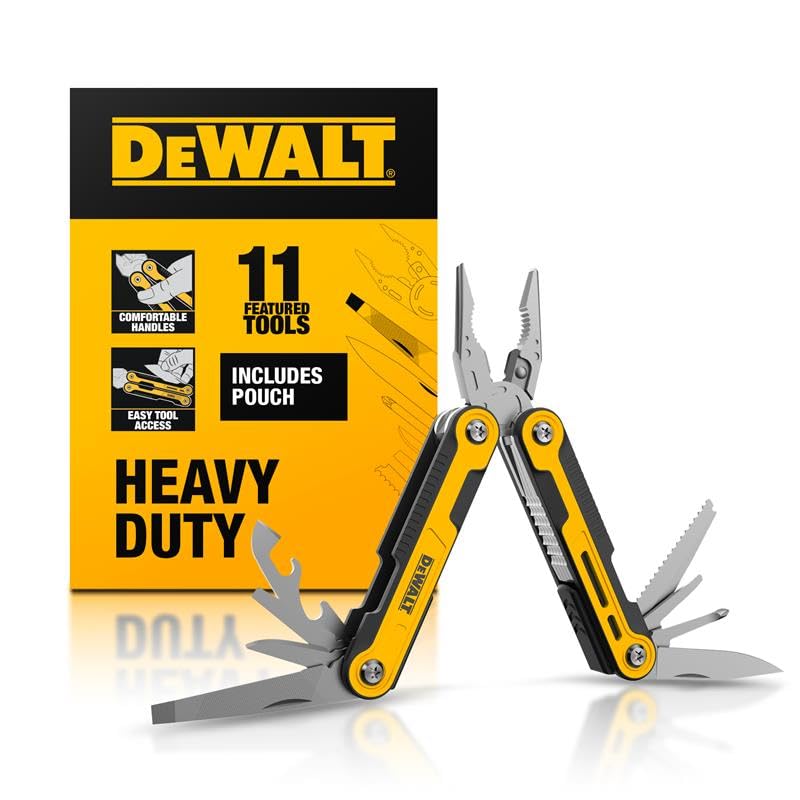 DEWALT 11-in-1 Multitool with Sheath – Folding Pocket Tool with Knife, Pliers, Screwdrivers, Saw, can and bottle opener– Compact EDC Tool for Construction, Trades & Jobsite Use