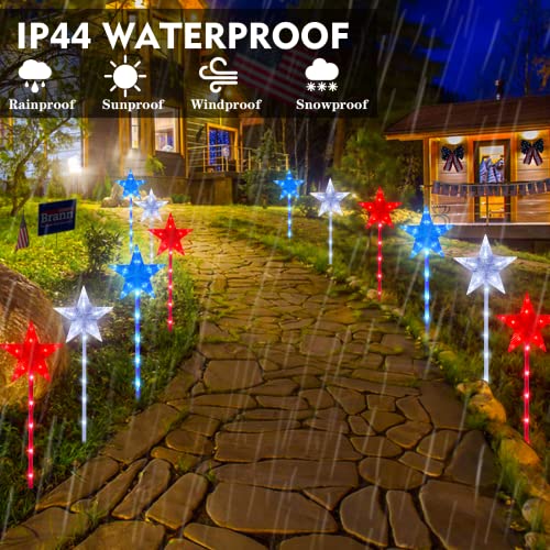 3 Pack 4Th Of July Decorations Outdoor Pathway Lights, Red White And Blue Star Lights With Timer Remote Outdoor Waterproof Battery Operated Patriotic Lights For Independence Day Yard Garden Lawn Decor #TOP4
