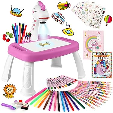 AMAZON - Hoarosall Drawing Projector,Arts and Crafts for Kids,Include Drawing Board with Music,Watercolor Pens,Pencils,Crayons,Scrapbook,Sticker Book,Unicorn Stickers,Stamps,Toy for Girls & Boys 3+ Year Old