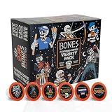 Bones Coffee Company Variety Flavored Coffee Pods, Blueberry Pancake, Dark Chocolate, Churro, Butterscotch Caramel, Hazelnut, French Vanilla Bones Cups, Compatible with 1.0 & 2.0 K-Cups Brewers, 24 Count