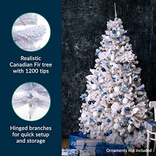 Prextex 6ft Christmas Tree - Artificial Canadian Fir Full Bodied Christmas Trees - Lightweight and Easy to Assemble Christmas Tree 6ft with Metal Stand, 1200 Tips, White Artificial Christmas Tree