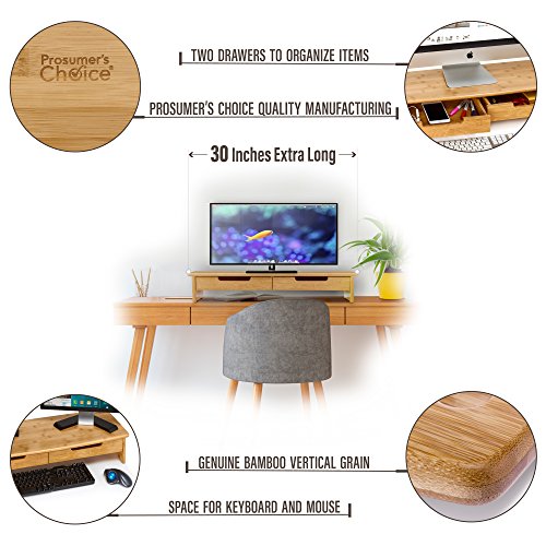 Prosumer's Choice Bamboo Tv/Monitor Stand And Riser With 2 Pull-Out Drawers – Extra Long 30” | Rectangle Laptop/Tv Riser Computer Stand | Media Console, Entertainment Center For Living Room Bedroom #TOP3