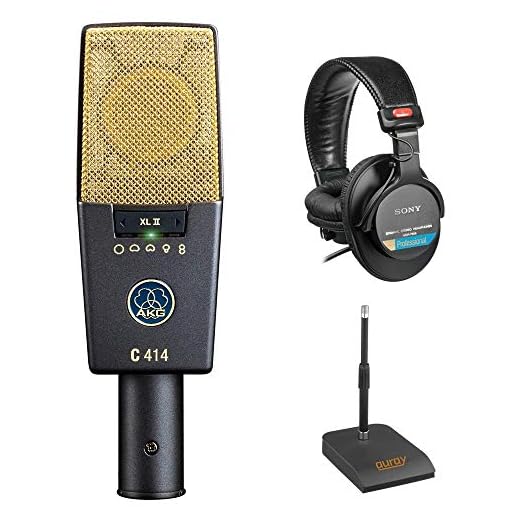 AKG C414 XLII Multipattern Condenser Microphone Bundle with Sony MDR-7506 Headphones & Desktop Mic Stand