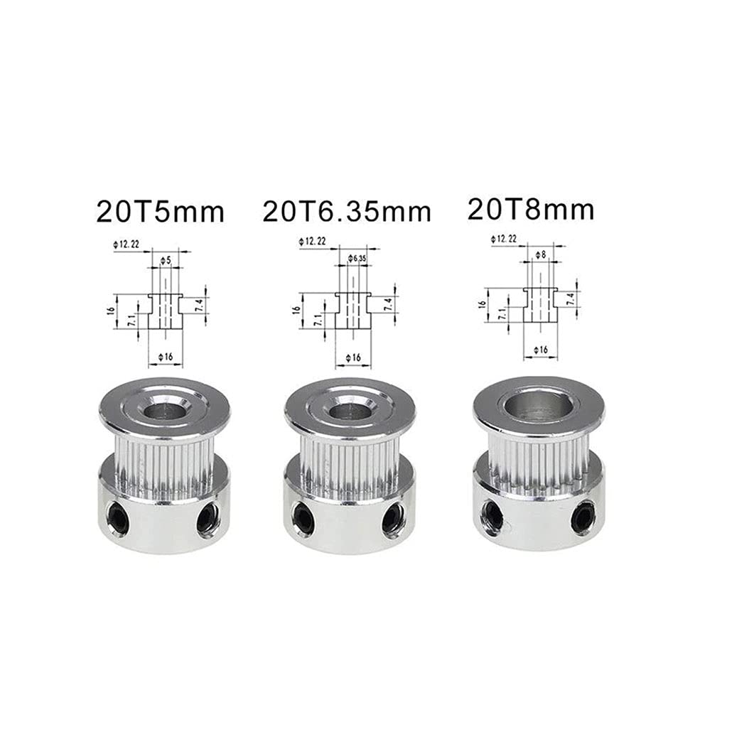 Pulegge dentate a 20 denti, 4 pezzi 2GT, dimensioni del foro 5 mm, 6 mm, 6,35 mm, 8 mm, adatte per cinghie di larghezza 6 mm e 10 mm, ideali per sistemi di cronometraggio di precisione