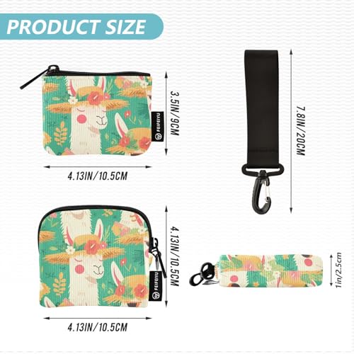 Summer Alpaca Green Fresh Women's Card Cases Change Holder Thin Flat Business Card Case Money Organizer with Zipper Coin Pocket for Woman 2 Pcs4