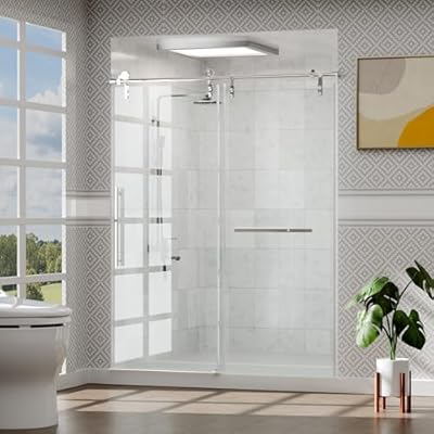 Gotland Frameless Shower Door 56-60" W × 76" H, Sliding Shower Doors with Stainless Steel Handle, Glass Shower Door with 5/16" Clear Tempered Glass