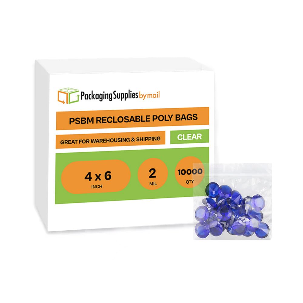 PSBM 4 Inch x 6 Inch Zipper Bags, 10000 Count 2 Mil Clear Reclosable Zip Poly Plastic Parts Bags, Lightweight & Durable Reclosable Zip Bags for storage and organization