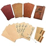 Gwolf Carnet de voyage, papeterie vintage et enveloppes vintage avec des autocollants en papier kraft rond, 32 morceaux de papier à lettres, 18 morceaux denveloppe et 4 morceaux dautocollants ronds