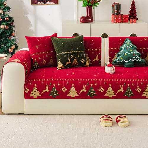 Housse de canapé de Noël antidérapante et lavable en chenille