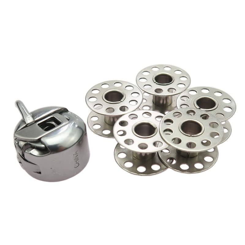 1pc Silver Metal Sewing Machine Bobbin Case Sewing Machine Accessories Bobbin Case For Old Style Sewing Machine with 5pcs Bobbin