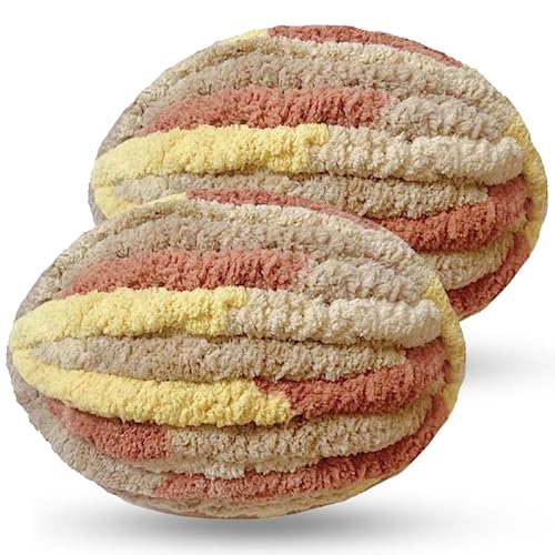 DISDADA XXL Chunky Wolle – 2x 250g, flauschig weich, mehrfarbig beige – ideal für Decken, Schals & Mützen