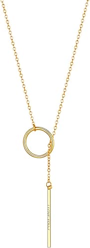 FOCALOOK Long Necklaces for Women 18K Gold Plated Dainty Drop Bar Pendant Lariat Y-Shaped Necklace 28inch73cm