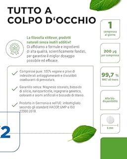 Vitamina K2 MK7-365 compresse - 200 µg per compressa - Contenuto interamente trans >99,7% di menachinone MK-7 - Dosaggio elevato - Nessun additivo indesiderato - Vegano
