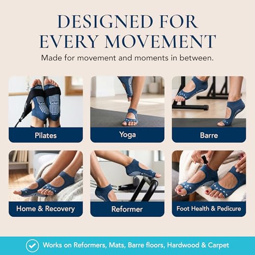 Image of Tucketts Allegro Toeless Pilates Socks with Grips for Women, Non-Slip Open-Toe Grip Socks, Yoga, Barre, Dance, Reformer, Home