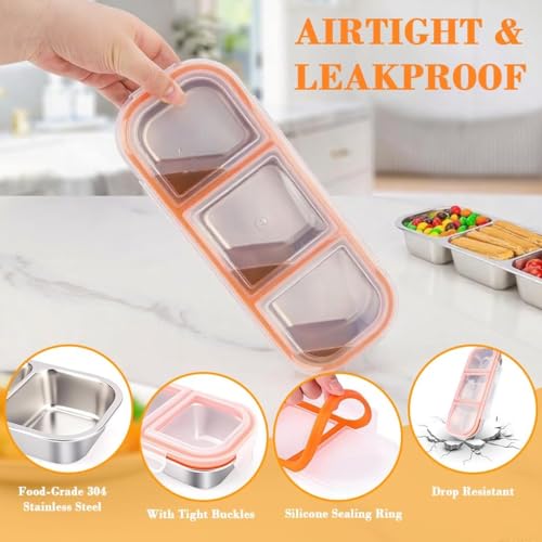 Image of Pack of 2 Stainless Steel Lunch Box 700 ml | Airtight Leakproof 3 Compartment Tiffin Box for Kids & Adults | Food Storage Container for School, Office, Picnic, Meal Prep