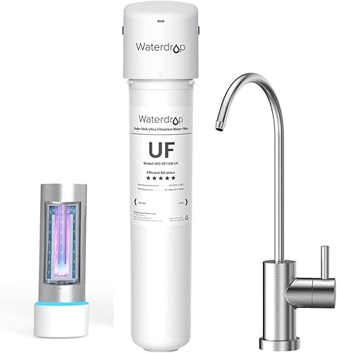 Waterdrop 15UBW-UF - Sistema de filtro de agua para debajo del fregadero de 0.01 μm y filtro de agua LED para cocina, certificado FCC, acero